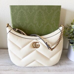 New Gucci Marmont GG half moon leather small shoulder bag